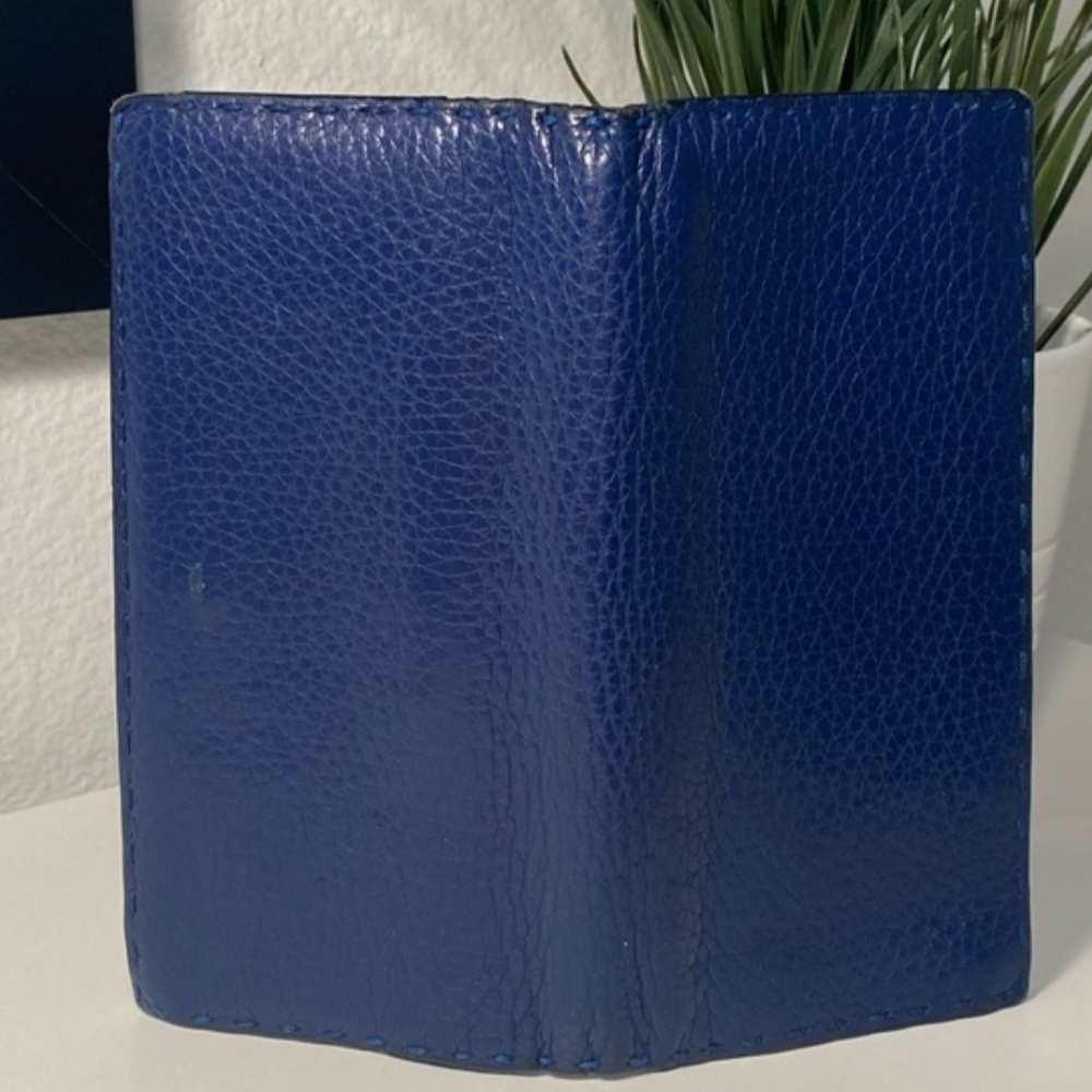 RARE FENDI Selleria 2 Tone Leather Bi Fold Long Wallet Blue / w Black interior - Picture 6 of 12
